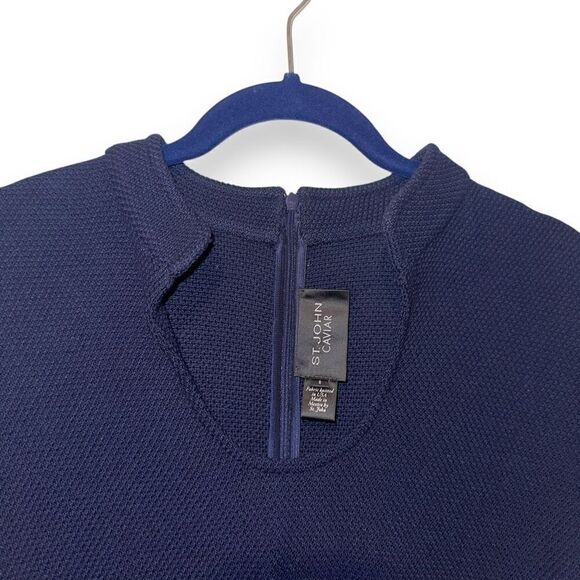 St. John Caviar Navy Wool Knit Made in USA Formal Dress Sz 8 - Picture 3 of 7